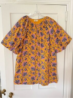 RHODE Yellow Floral Mini Dress with Pink & Purple Accents